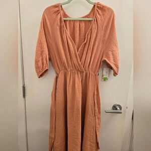 Salmon Maxi Dress, Summer Dress, Cotton, Made in Italy